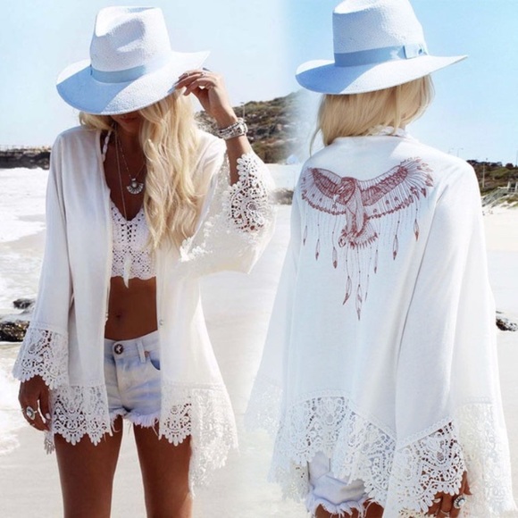 Thrifty Chic Other - RESTOCKED! White Lace Kimono Cover Zip